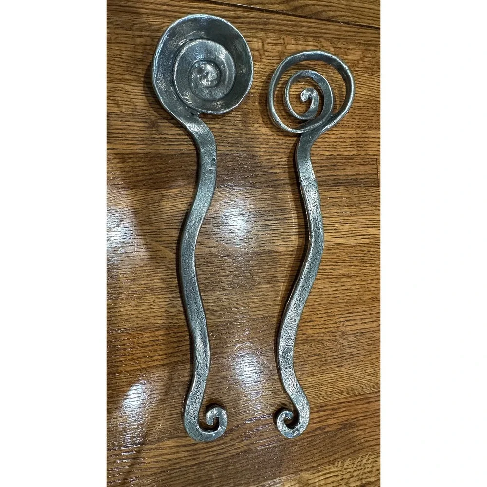 Vintage Patrick Meyer Pewter Spiral Salad‎ Servers Brutalist Handcrafted Signed